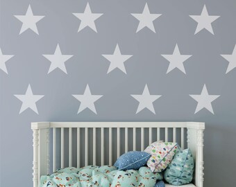 12 Large White Stars Wall Decals, 9" Removable & Reusable Eco-Friendly Matte Fabric Decal Star Wall Stickers