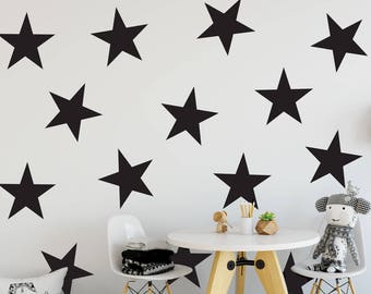 12 Large Black Stars Wall Decals, 9" Removable & Reusable Eco-Friendly Matte Fabric Decal Star Wall Stickers