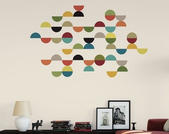 Mid Century Modern Semi Circle Wall Decals, Matte Fabric Removable and Reusable Geometric Wall Stickers