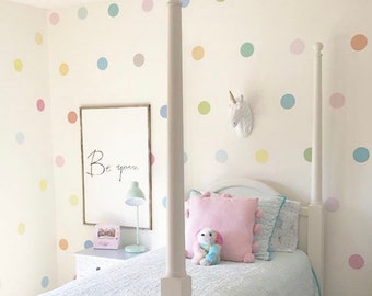 Wall Decals Dots 36 Pastel Rainbow Confetti Polka Dot Wall Decals, Removable and Reusable Eco-friendly Wall Stickers