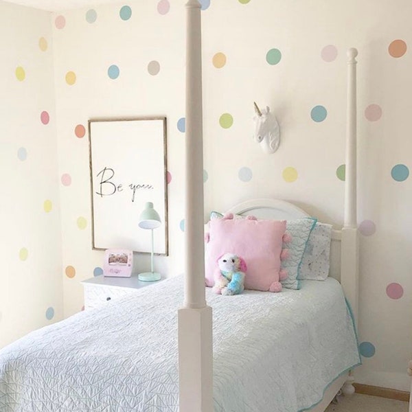 Wall Decals Dots 36 Pastel Rainbow Confetti Polka Dot Wall Decals, Removable and Reusable Eco-friendly Wall Stickers