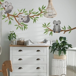 Large Koala Wall Stickers with Branch and Leaves, Koala Wall decals, Nursery Wall Decals, Animal Decals, Eco Friendly Wall Stickers image 1