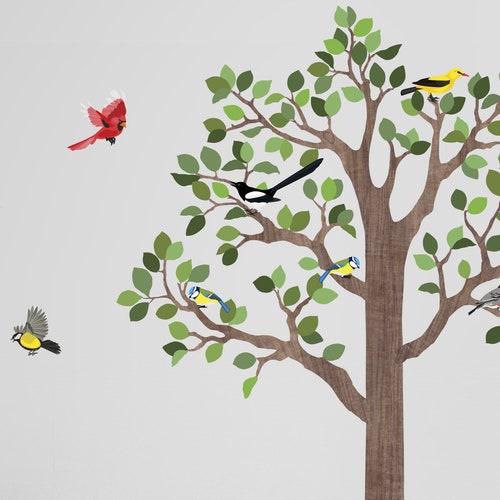 Tree Decal 7 Ft Woodland Tree Wall Decal Bird Wall Decals Etsy