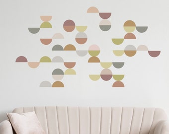 Mid Century Modern Semi Circle Wall Decals, Matte Fabric Removable and Reusable Geometric Wall Stickers Col 2