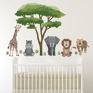 Safari Animal Wall Decals and Acacia Tree Decals, Nursery Wall Decals, Jungle Wall Stickers, African Animal Wall Decals