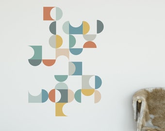 Geometric Decals, Mid Century Modern Wall Decals, Multicolor Modern Wall Stickers, Removable and Reusable, Eco Friendly Matte Decals