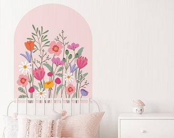 Large Flower Wall Decals, Arch Wall Decals, Floral Wall Decals, Girls' Wall Decor, Repositionable Fabric Flower Wall Sticker