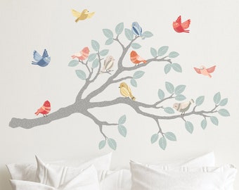 Tree Branch Wall Decal with Birds Nursery Wall Decor Bird Wall Stickers Peel and Stick Girls Wall Decals Repositionable