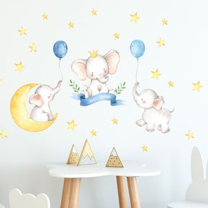 Baby Elephants Wall Stickers, Watercolor Elephant Decals, Nursery Wall Decals, Peel and Stick Removable Decals