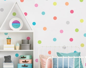 Dot Wall Decals, 4" Candy Confetti Rainbow Polka Dot Decals, Nursery Wall Decals Eco Friendly Peel and Stick Fabric Dot Decals