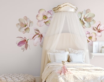 Large Magnolia Flower Wall Decals, Large Set of Eco Friendly, Peel and Stick, Removable and Reusable Floral Wall Stickers