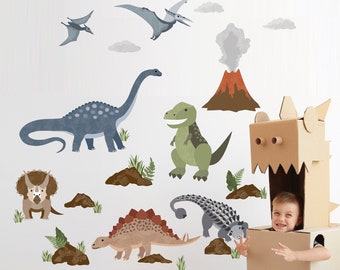 Dinosaur Wall Decals, Nursery Wall Stickers, Volcano Wall Decal, Tyrannosaurus Rex Wall Sticker, Dino Decals, Optional Add On Palm Trees