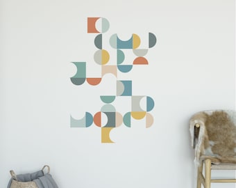 Geometric Decals, Mid Century Modern Wall Decals, Multicolor Modern Wall Stickers, Removable and Reusable, Eco Friendly Matte Decals