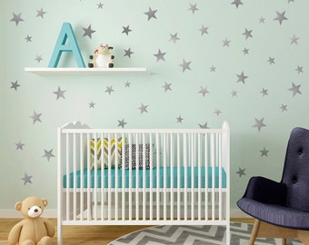 Wall Decals 55 Star Silver Gold and Color Multisized  5 Point Stars Vinyl Wall Decals