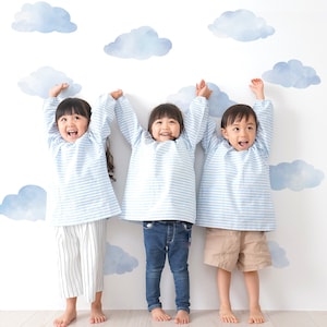 Cloud Wall Decals, Medium Size Blue Cloud Fabric Decals, Nursery Wall Decals, Peel and Stick Removable Wall Stickers Col.2