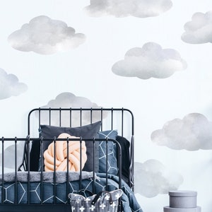 Large Watercolor Cloud Wall Decals, Cloud Wall Stickers, Nursery Wall Decals, Peel and Stick Removable Wall Stickers, Col. 1