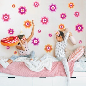 Retro Flower Wall Decals Flower Power Wall Stickers Girls Wall Decals Matte Eco Friendly Floral Wall Decals Col 1