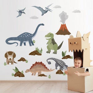 Dinosaur Wall Decals, Nursery Decor, Tyrannosaurus Rex Wall Sticker, Dino Decals, Reusable Fabric Dinosaur Wall Stickers