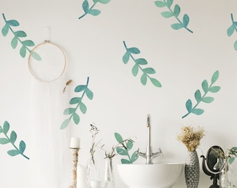 Watercolor Leaves, Leaf Wall Decals, Botanical Wall Stickers, Repositionable Wall Decals