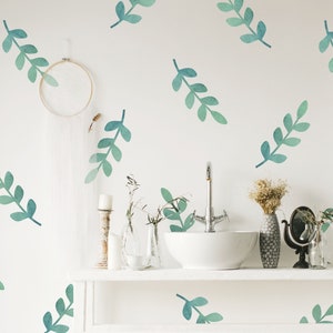 Watercolor Leaves, Leaf Wall Decals, Botanical Wall Stickers, Repositionable Wall Decals