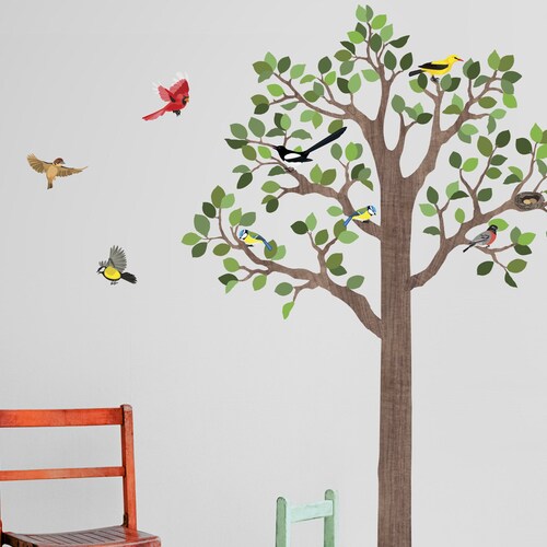 Large 7 Ft Woodland Tree Fabric Wall Decal Bird Wall Decals Etsy