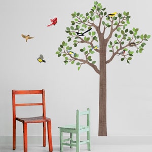 Tree Decal 7 Ft Woodland Tree Wall Decal, Bird Wall Decals Optional, Removable and Reusable Eco-friendly Fabric Woodland Decals