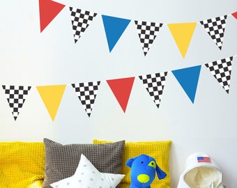 Race Car Decals, Checkered Flags Decals,  Eco-Friendly, Peel and Stick, Fabric Removable and Reusable Wall Decals