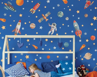 Spaceship Wall Decals, Outer Space Decals, Star and Planet Wall Decals, Rockets Wall Stickers, Eco-Friendly Wall Decals