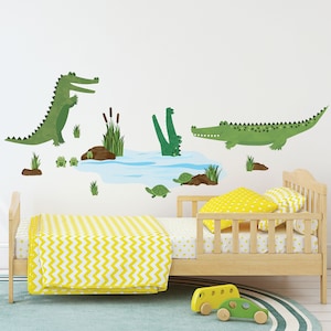 Alligator Crocodile Wall Decals, Turtle Wall Decals, Gator Decals, Frog Wall Decals, Pond Wall Decals, Eco-Friendly Kids Wall Stickers