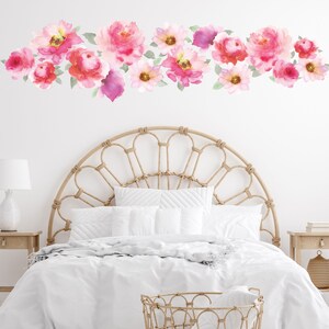 Pink Watercolor Flower Wall Decals, Girls Wall Decals, Eco Friendly Repositionable Floral Wall Stickers
