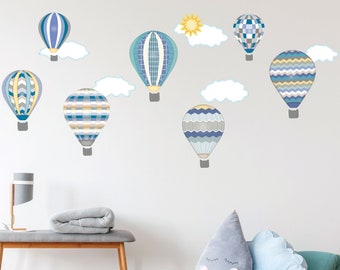 Hot Air Balloons & Cloud Wall Decals, Unisex Nursery Wall Decals, Eco Friendly Removable Wall Stickers Col. 5