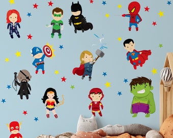 Superhero Wall Decals Superhero Kids Fabric Eco-friendly Repositionable Superhero Decals