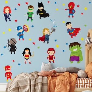 Superhero Wall Decals Superhero Kids Fabric Eco-friendly Repositionable Superhero Decals