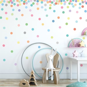 Polka Dot Wall Decals, 2 inch Mini Dots Sorbet Pastel Confetti Polka Dots, Eco-friendly Fabric Removable and Reusable Wall Stickers