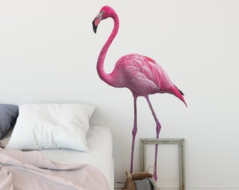 Pink Flamingo Wall Decal, Fabric Repositionable Tropical Flamingo Decals, Large is Life-size