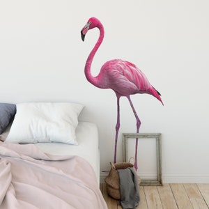 Pink Flamingo Decal, Fabric Repositionable Tropical Flamingo Wall Decals, Large is Life-size