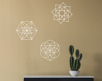 Sacred Geometry Modern Wall Decals in Metallic Gold Decals Silver Wall Decals, Black or White Geometric Vinyl Mid-century Modern Walldecals