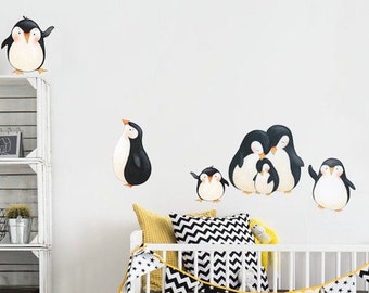 Wall Decals Penguins, Playful Penguins Eco-friendly Fabric Wall Decals Removable and Reusable Decal Stickers