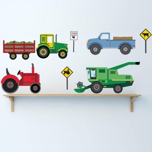 Wall Decals Farm Trucks Vehicles Fabric Peel and Stick Removable and Reusable Eco-friendly Wall Stickers