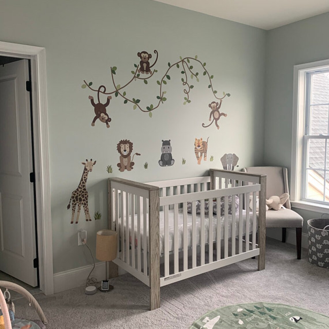 Safari Animals and Monkey Wall Decals, Jungle Animal Wall Stickers ...