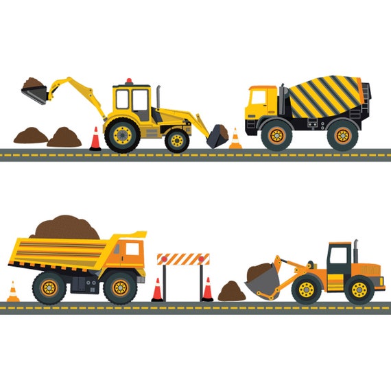 Removable and Reusable Fabric Eco-friendly Wall Stickers Wall Decals Construction Site Trucks /& Construction Vehicles