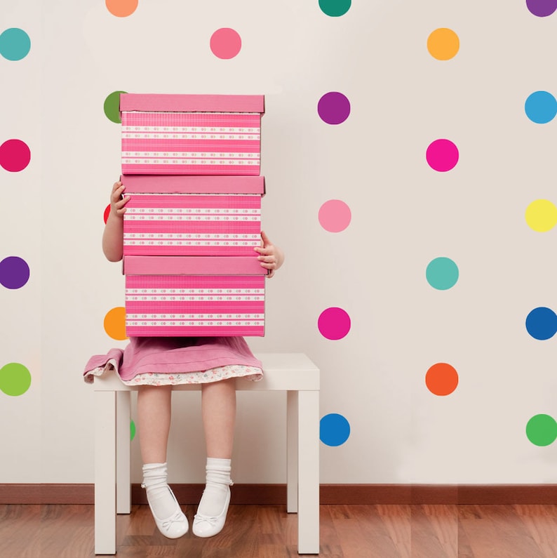 Dots Wall Decals Confetti Rainbow Polka Dot Wall Stickers, Eco-friendly Fabric Removable, Reusable Peel & Stick image 2