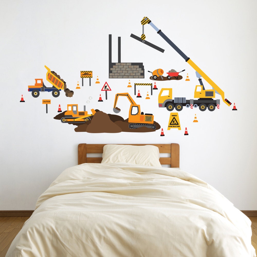 Wall Decals Construction Site Trucks & Construction Vehicles, Removable ...
