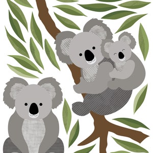 Large Koala Wall Stickers with Branch and Leaves, Koala Wall decals, Nursery Wall Decals, Animal Decals, Eco Friendly Wall Stickers image 3