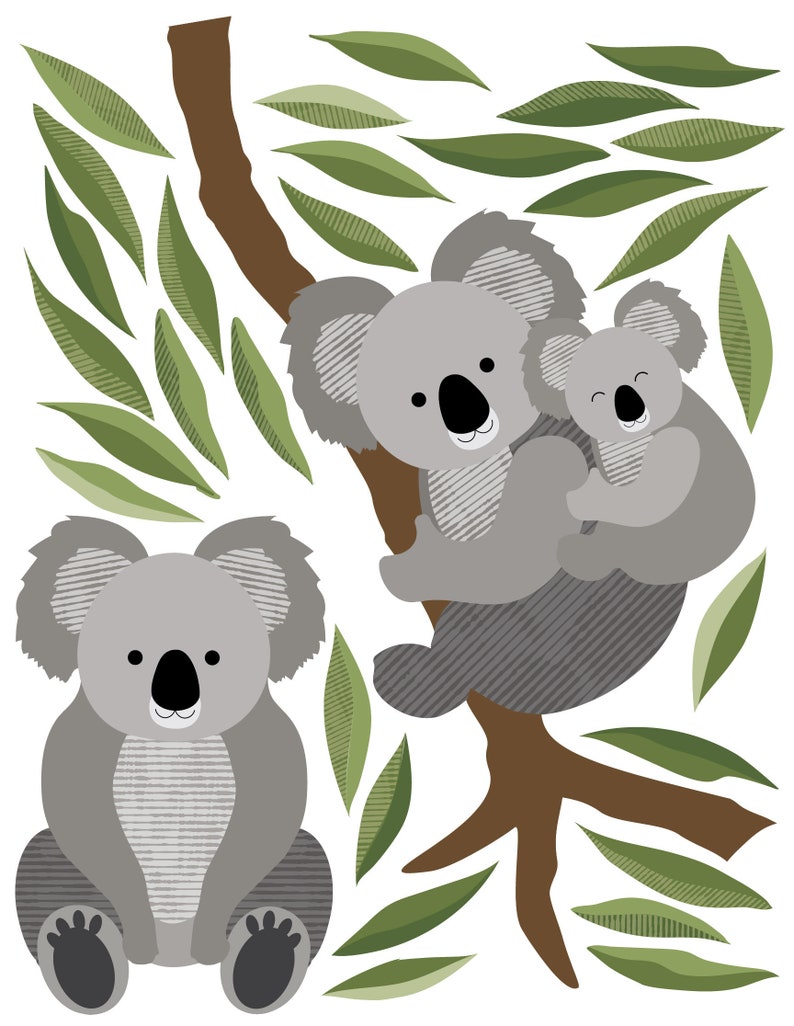 Large Koala Wall Stickers with Branch and Leaves, Koala Wall decals, Nursery Wall Decals, Animal Decals, Eco Friendly Wall Stickers image 3