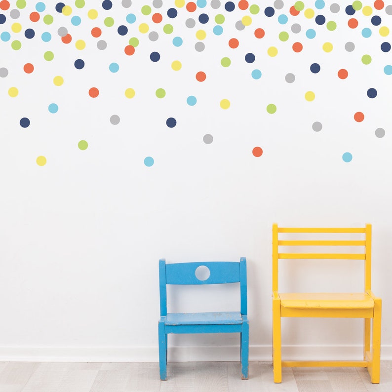 mini dot wall decals confetti polka dots navy orange green | etsy