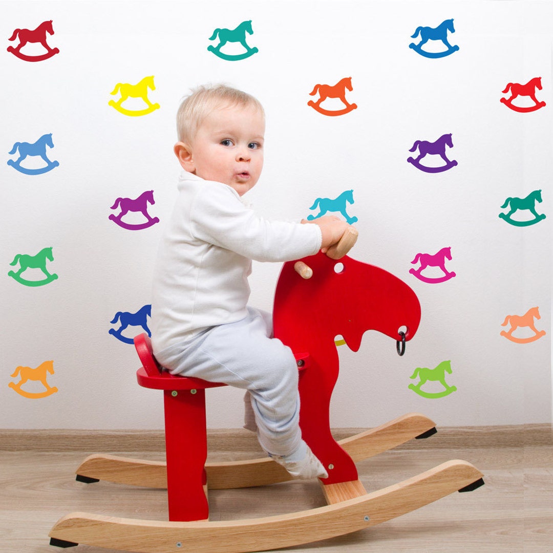 Rocking R Decal 32 Miniature Rocking Horse Wall Decals, Bright Multi Colors, Fabric ...