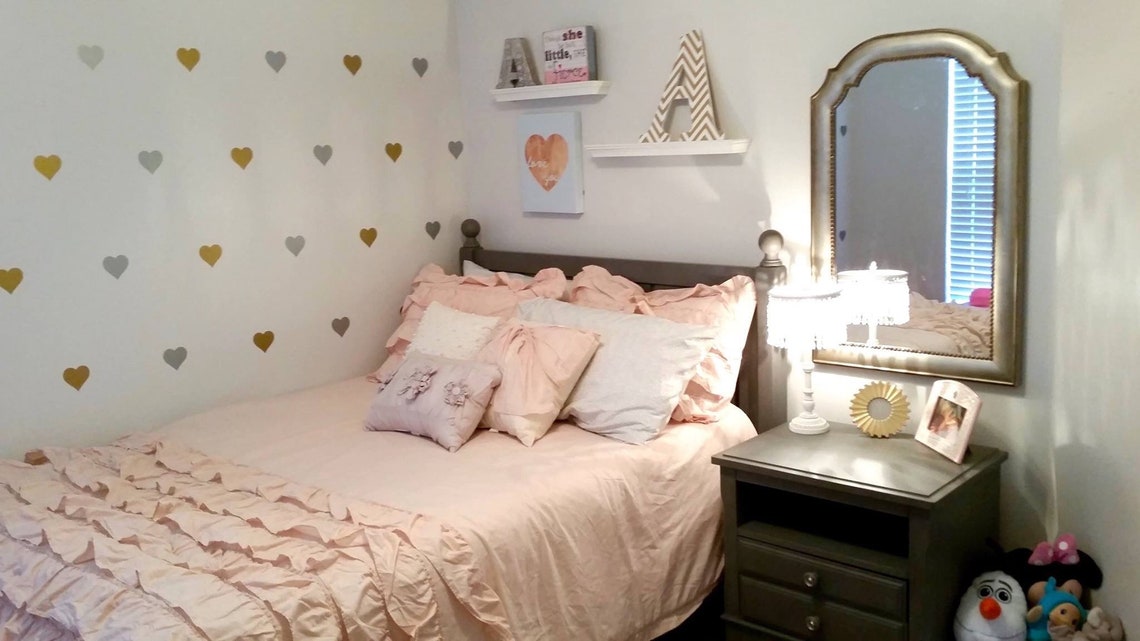 Gold Wall Decals, 3 Inch Heart Wall Stickers, Nursery Decor, Peel and ...
