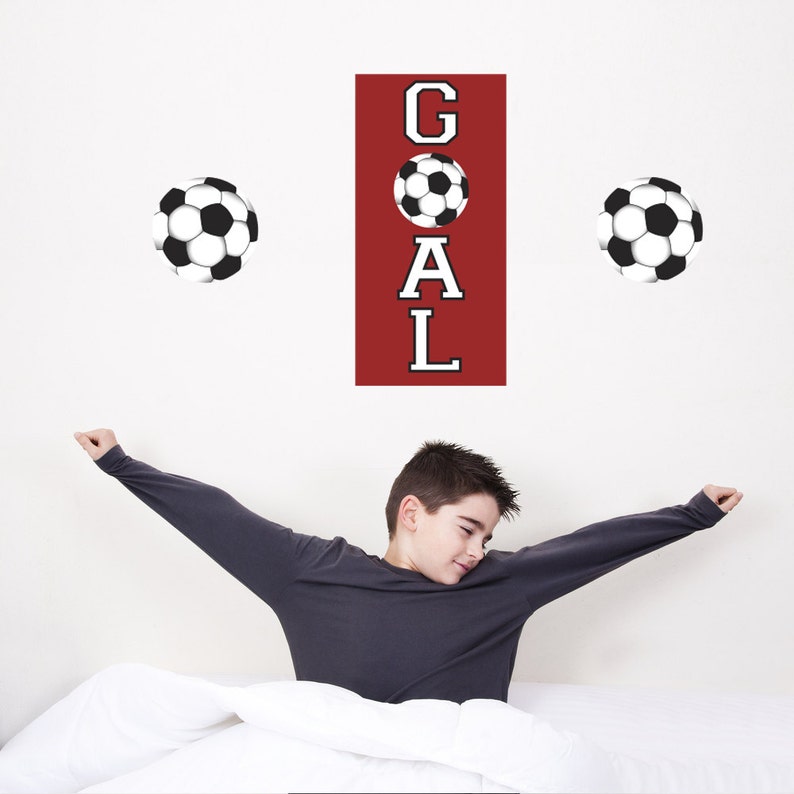 Two Soccer Balls and Goal Wall Decals Removable and Reusable