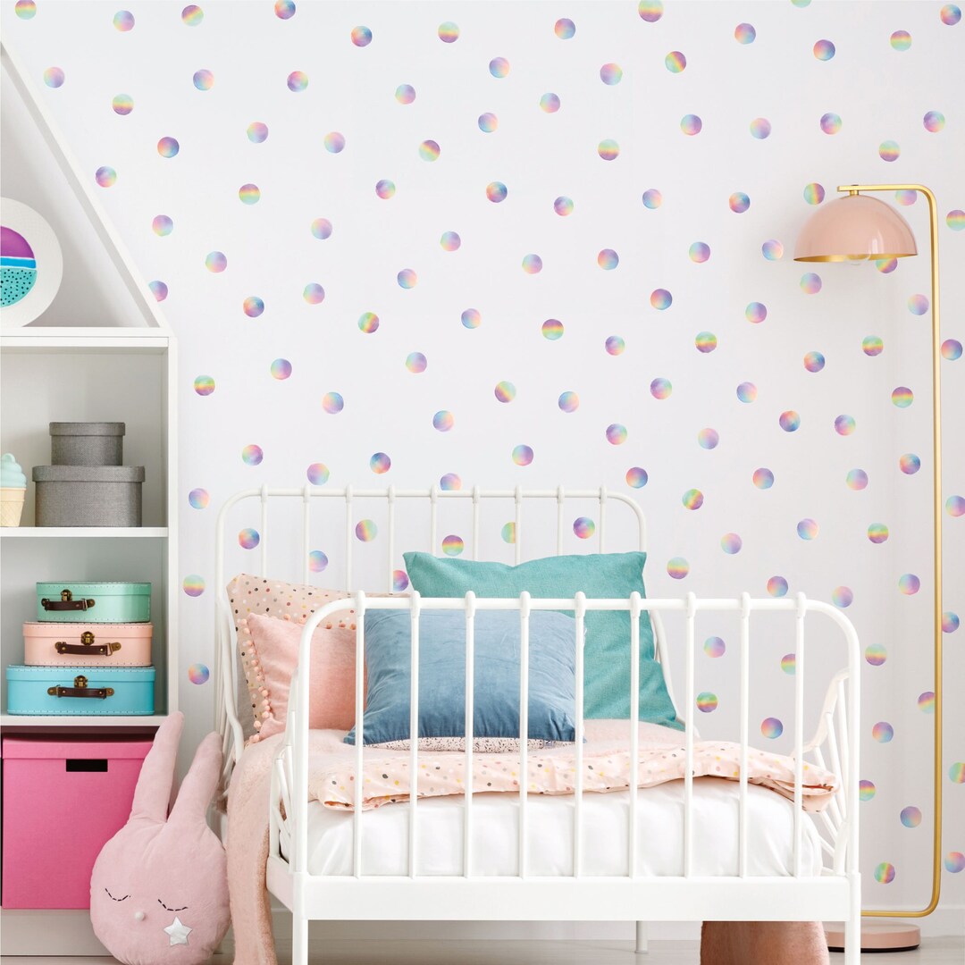 Watercolor Rainbow Dots 2 Polka Dot Decals, 121 Fabric Wall Decals